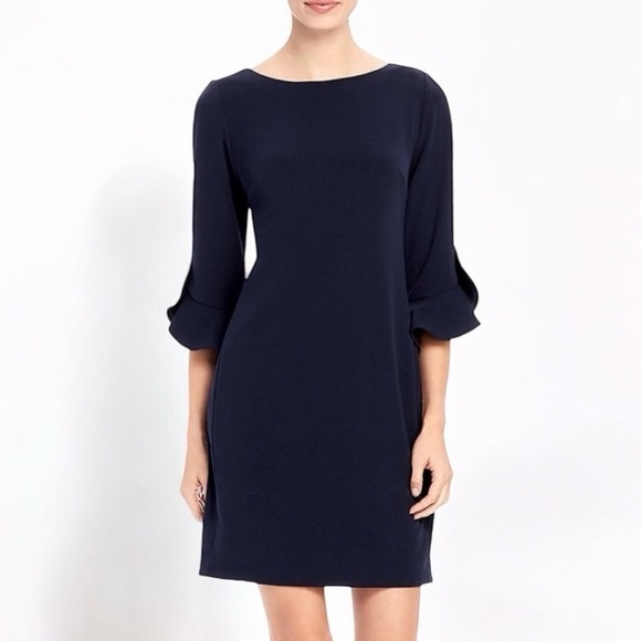 Karl Lagerfeld Dresses & Skirts - Karl Lagerfeld Navy Shift Dress with Tulip Bell Sleeves 12 Large